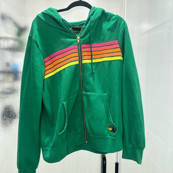 Green Hoodie with Colorful Stripes - Picture 2 of 3
